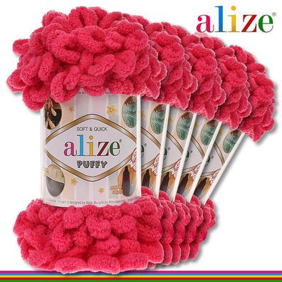 Alize 5 x 100 g Puffy Premium Wolle |149 Fuchsia| Schlaufenwolle Handstricken