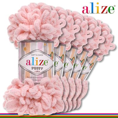 Alize 5 x 100 g Puffy Premium Wolle |161 Puderrosa| Schlaufenwolle Handstricken
