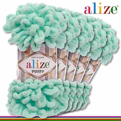 Alize 5 x 100 g Puffy Premium Wolle |19 Lichtgrün | Schlaufenwolle Handstricken