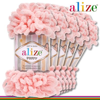 Alize 5 x 100 g Puffy Premium Wolle |340 Hellrosa | Schlaufenwolle Handstricken