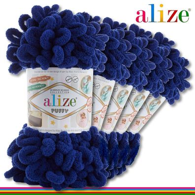 Alize 5 x 100 g Puffy Premium Wolle |360 Nachtblau| Schlaufenwolle Handstricken