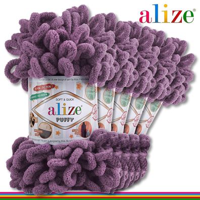 Alize 5 x 100 g Puffy Premium Wolle |437 Lavendel | Schlaufenwolle Handstricken