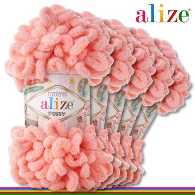 Alize 5 x 100 g Puffy Premium Wolle |529 Lachs| Schlaufenwolle Handstricken