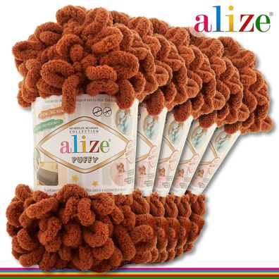 Alize 5 x 100 g Puffy Premium Wolle |597 Zimt| Schlaufenwolle Handstricken