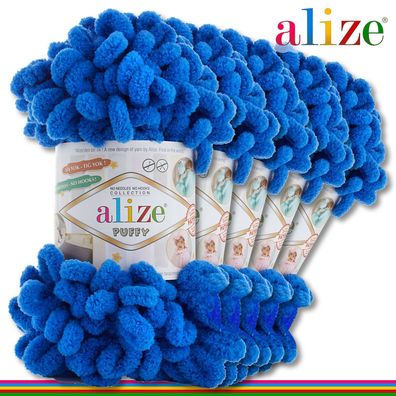 Alize 5 x 100 g Puffy Premium Wolle|141 Königsblau| Schlaufenwolle Handstricken