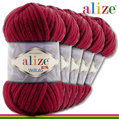 Alize 5 x 100 g Velluto Premium Wolle | 107 Kirsche | Chenillegarn Samtwolle