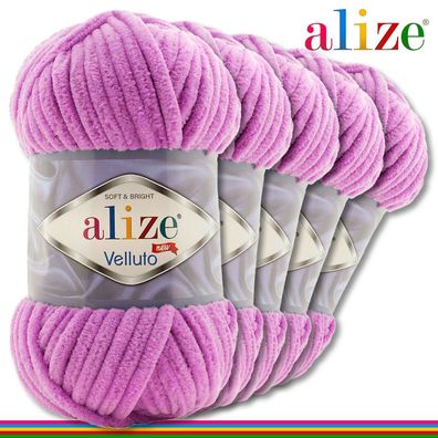 Alize 5 x 100 g Velluto Premium Wolle | 378 Orchidee |Chenillegarn Samtwolle