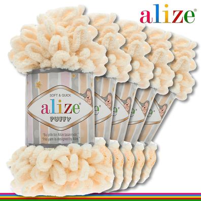 Alize 5 x100 g Puffy Premium Wolle | 742 Pfirsich | Schlaufenwolle Handstricken