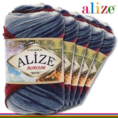 Alize 5x100 g Burcum Batik Premium Wolle 100 % Acryl |2978| Stricken Farbverlauf