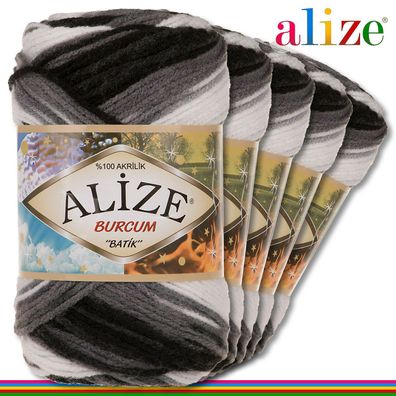 Alize 5x100 g Burcum Batik Premium Wolle 100 % Acryl |4428| Stricken Farbverlauf