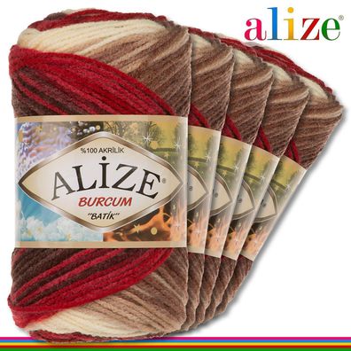 Alize 5x100 g Burcum Batik Premium Wolle 100 % Acryl |4574| Stricken Farbverlauf