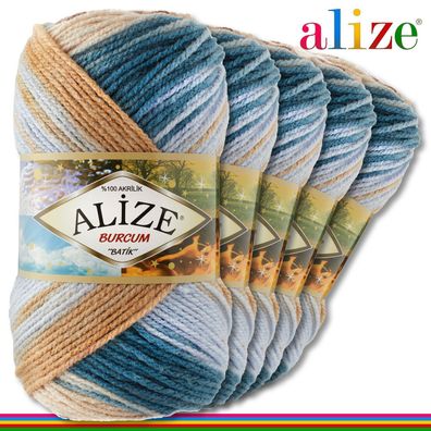 Alize 5x100 g Burcum Batik Premium Wolle 7648 100 % Acryl Stricken Farbverlauf