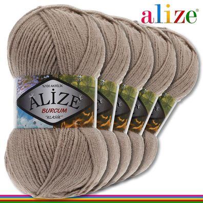 Alize 5x100 g Burcum Klassik Wolle 100% Acryl |Hellbraun 167| Stricken | Klasik