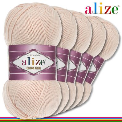 Alize 5x100 g Cotton Gold Premium Wolle Baumwolle - Acryl | Cremebeige 382 |