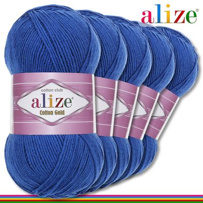 Alize 5x100 g Cotton Gold Premium Wolle Baumwolle - Acryl | Königsblau 141 |