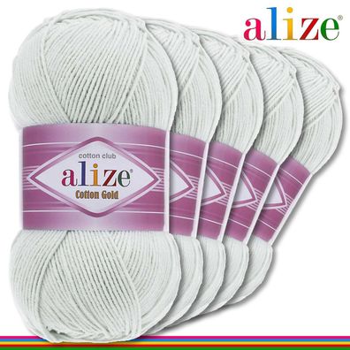 Alize 5x100 g Cotton Gold Premium Wolle Baumwolle - Acryl | Pastellgrau 533 |