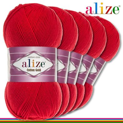 Alize 5x100 g Cotton Gold Premium Wolle Baumwolle - Acryl | Rot 56 |Handarbeit