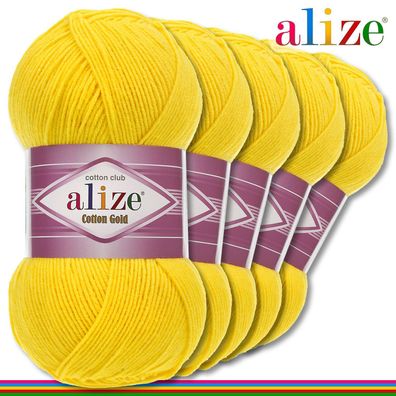 Alize 5x100 g Cotton Gold Premium Wolle Baumwolle - Acryl | Sonnengelb 110 |