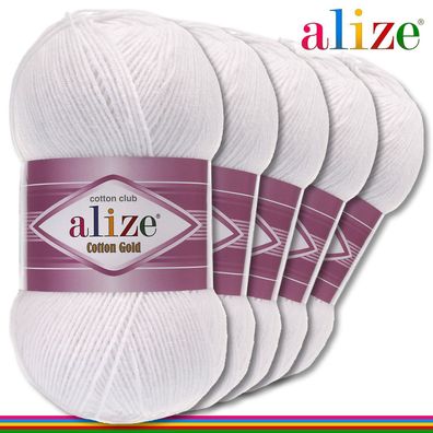 Alize 5x100 g Cotton Gold Premium Wolle Baumwolle - Acryl |Weiß 55 |Handarbeit