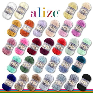 Alize 5x100 g Velluto Premium Wolle 30 Farben zur Auswahl Chenillegarn Samtwolle