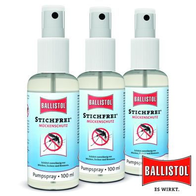 Ballistol 3x100 ml Stichfrei® Mückenschutz Pumpspray gegen Mücken, Zecken, Bremsen