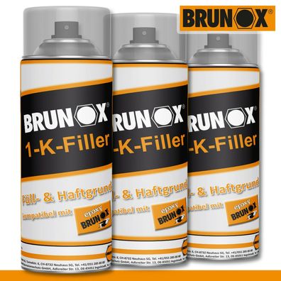 Brunox® 3x 400ml 1-K-Filler Korrosionsschutz Lack Metall Grundierung Haftgrund