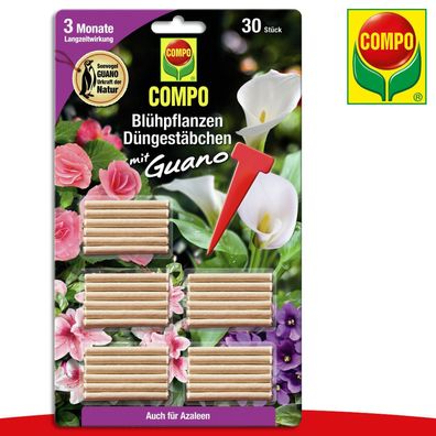 COMPO 1 Pack à 30 Stück Blühpflanzen Düngestäbchen mit Guano | Auch für Azaleen