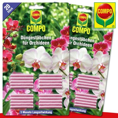 COMPO 2 Pack à 20 Stück Düngestäbchen für Orchideen | 3 Monate Langzeitwirkung