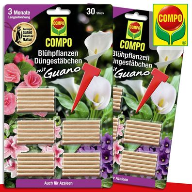 COMPO 2 Pack à 30 Stück Blühpflanzen Düngestäbchen mit Guano | Auch für Azaleen