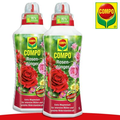 COMPO 2 x 1 l Rosendünger | Mit extra Magnesium Blüte Blühpflanzen Beet Topf