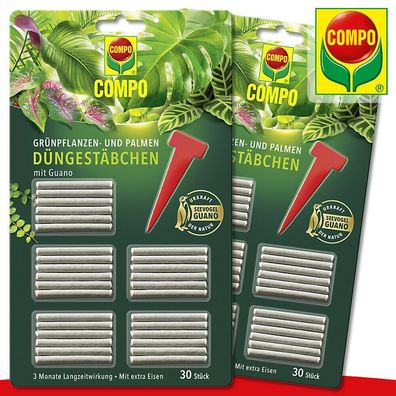 COMPO 2 x 30 Stück Düngestäbchen für Grünpflanzen und Palmen mit Guano
