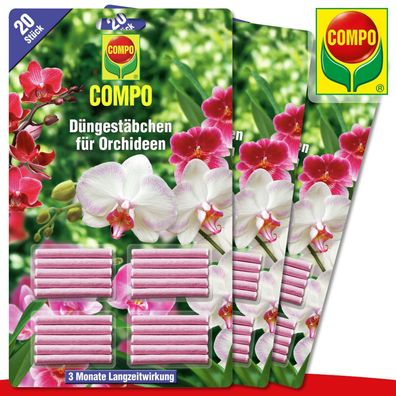 COMPO 3 Pack à 20 Stück Düngestäbchen für Orchideen | 3 Monate Langzeitwirkung