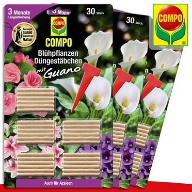 COMPO 3 Pack à 30 Stück Blühpflanzen Düngestäbchen mit Guano | Auch für Azaleen