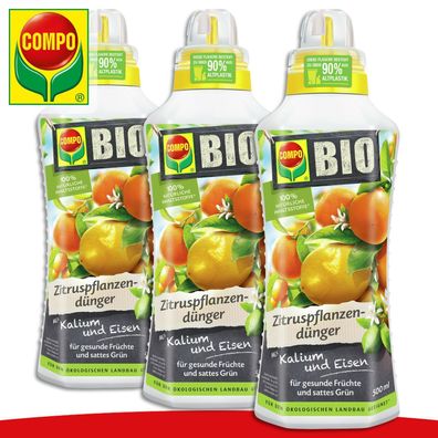 COMPO 3 x 0,5 l BIO Zitruspflanzendünger | Mit Kalium und Eisen Limette Orangen