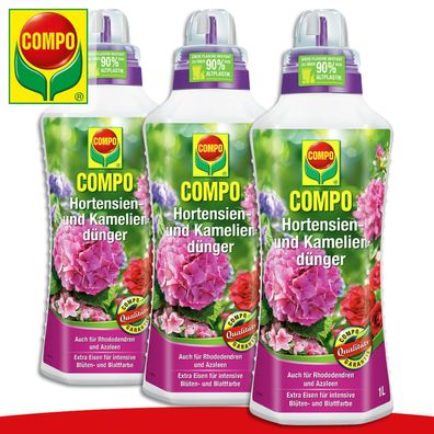 COMPO 3 x 1 l Hortensien- und Kameliendünger | Auch für Rhododendren und Azaleen