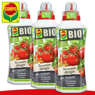 COMPO 3 x 1L BIO Tomatendünger | Mit Kalium Wachstum Nährstoffe Cocktail Roma