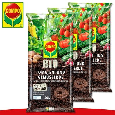 Compo 3 x 20 l Bio Tomaten- und Gemüseerde torffrei