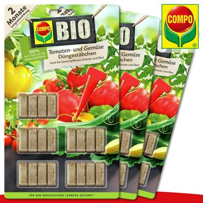 COMPO 3 x 20 Stück BIO Tomaten- und Gemüse Düngestäbchen