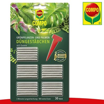COMPO 30 Stück Düngestäbchen für Grünpflanzen und Palmen mit Guano