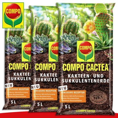 COMPO CACTEA® 3 x 5 l Kakteen- und Sukkulentenerde Wachstum Anzucht Mineralien