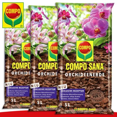 COMPO SANA® 3 x 5 l Orchideenerde pH Pflege Wachstum Blumen Topfpflanzen
