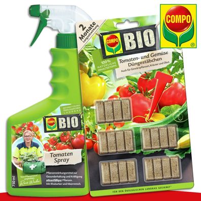 COMPO Set: 1 x BIO Tomaten Spray + 1 x BIO Tomaten- und Gemüse Düngestäbchen