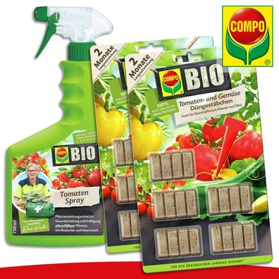 COMPO Set: 1 x BIO Tomaten Spray + 2 x BIO Tomaten- und Gemüse Düngestäbchen
