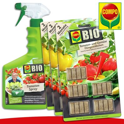 COMPO Set: 1 x BIO Tomaten Spray + 3 x BIO Tomaten- und Gemüse Düngestäbchen