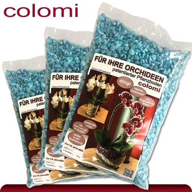 Colomi 3 x 1 l patentiertes Pflanzensubstrat für Orchideen | 4-8 mm | blau
