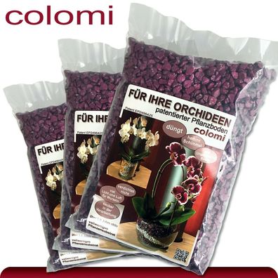 Colomi 3 x 1 l patentiertes Pflanzensubstrat für Orchideen | 4-8 mm | flieder
