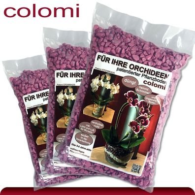 Colomi 3 x 1 l patentiertes Pflanzensubstrat für Orchideen | 4-8 mm | fuchsia