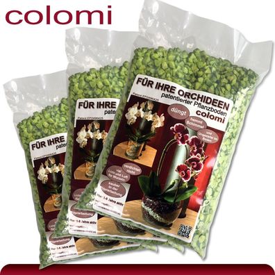 Colomi 3 x 1 l patentiertes Pflanzensubstrat für Orchideen | 4-8 mm | grün