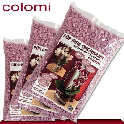 Colomi 3 x 1 l patentiertes Pflanzensubstrat für Orchideen | 4-8 mm | rosa