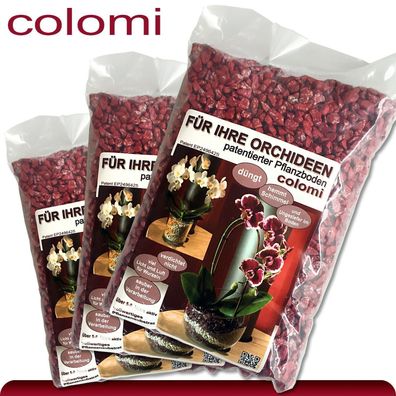 Colomi 3 x 1 l patentiertes Pflanzensubstrat für Orchideen | 4-8 mm | rot